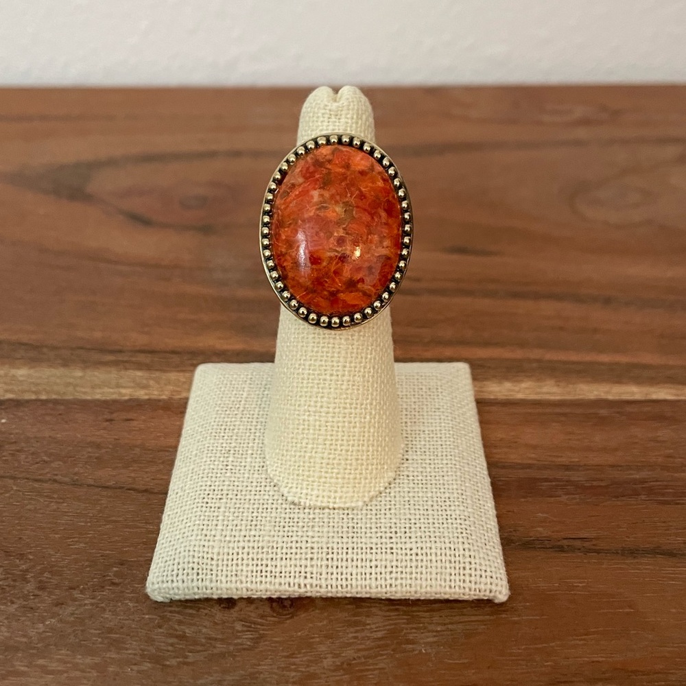 Barse Jewelry - Orange coral oval stone cocktail ring, size 6